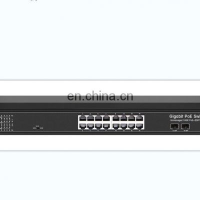 16port POE Switches 10/100M 16 POE ports + 2 Gigabit  Ethernet ports IEEE802.3 af/at compliant