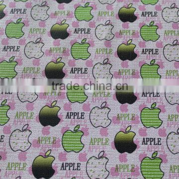 cross embossing with printed Apple pattern pvc synthetic leather fabric for bags Guangzhou leather manufacturer