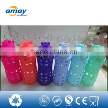 2016unbreakable pyrex glass water bottle with silicone sleeve