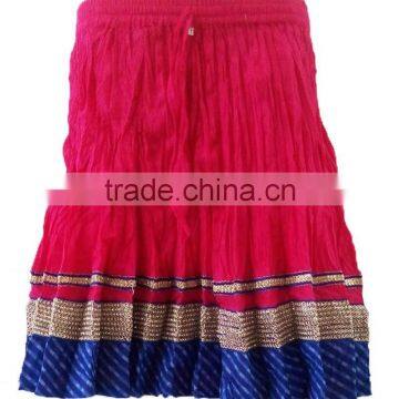 Buy Christmas Gift- Designer Cotton Skirt Exotic Red Wrinkles look