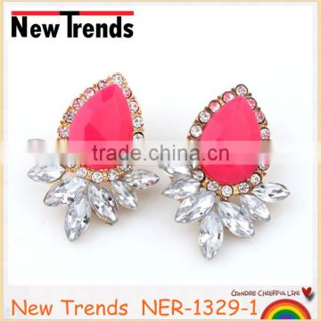2014 alloy colorful crystal fashion stud earrings for girls