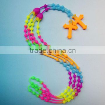 Tie dye colors cross rosary silicone rubber bands necklace