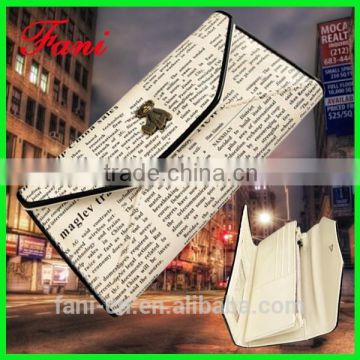 Unique magazine printed design ladies party clutch leather purse with elegance appearance