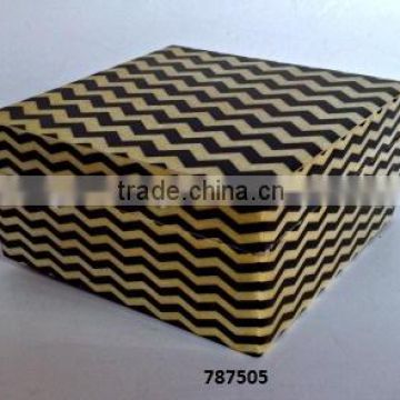 Wooden Box Painted Black Waves