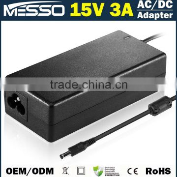 15V 3A Adapter 100V-240V 45W Switching Power Supply with Global Plug
