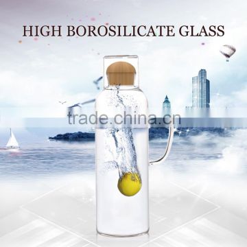 big capacity 1500ml glass water kettles with wooden lid handmade glassware