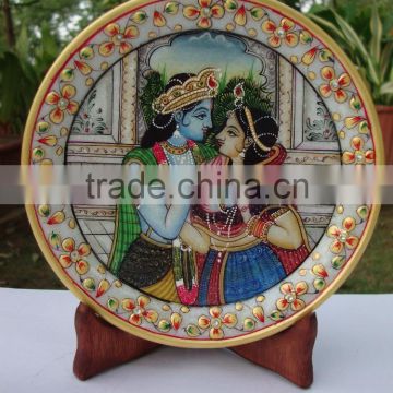 Indian Marble Plate Handicraft Religious Gift Decor Rich Art And Craft Gallery Hindu God Krishna Radha Miniature Painting
