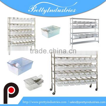 Laboratory rat cages with stainless steel rack