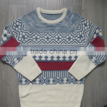 The red and light blue round neck jacquard design pullover casual men knitted sweater men