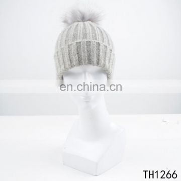 TOROS custom women knitting hat 20%wool 80%acrylic beanie hat with pompom