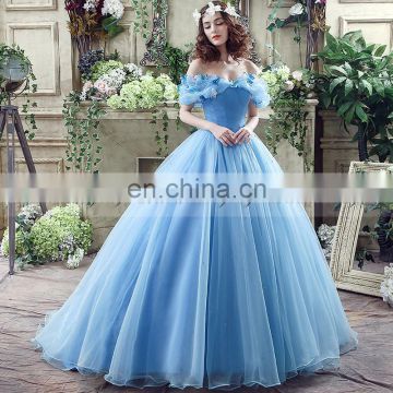 Glamorous Off-Shoulder Lace-Up Organza Ice Blue Prom Dresses Blue Princess Prom Dresses SQS037