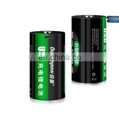 New Design High Rate 9000mWh D Size 1.5V Micro USB Rechargeable Batteries Cell with led light