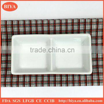 rectangular divided plate two part porcelain dish or plate for seasoning oil juice or soy sauce