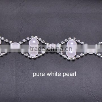 (M0979) 138mmx21mm,16mm bar, rhinestone connector for hair jewelry,silver plating,all crystals and pure white pearl