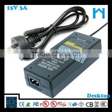 Durable laptop 15v 3a ac dc switch power adapter 45w