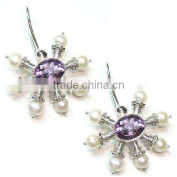 Freshwater pearl earrings natural amethyst jewelry