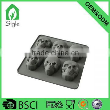 Halloween HIGH Quality 6 Cups skull face silicone chocolate mold ice tube tray