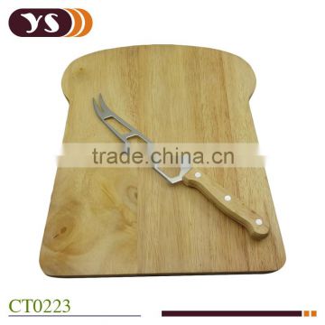new shape rubber wood chesse board and cheese fork