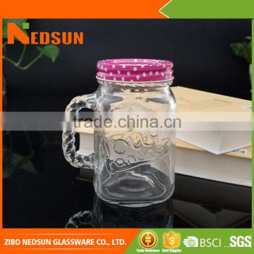 Wholessle beautiful glass jar with handle
