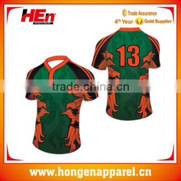 Hongen apparel 100 % polyester white fabric coloful rugby shirts custom