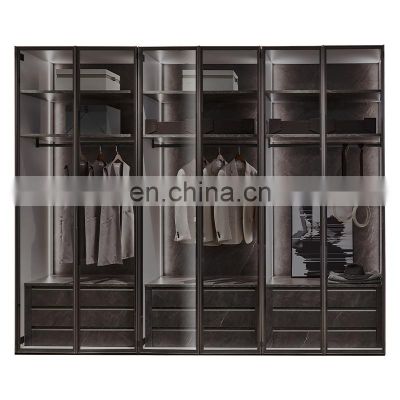 Modern Bedroom wardrobe closet Customized aluminum frame glass door wardrobes