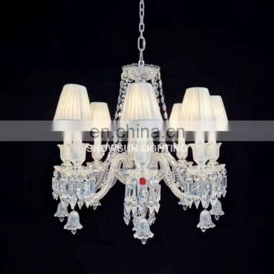 Luxury european lampshade crystal chandelier modern glass hanging lamp for living room