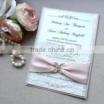 luxury Silver glitter lace pocket wedding invitations card