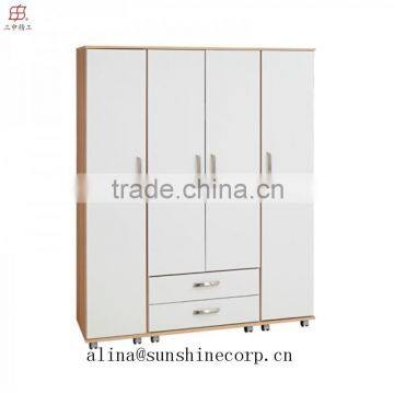 european style bedroom furniturer white MDF board wheels sliding wardrobes