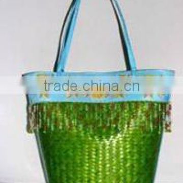 Woven Bamboo Shopping Basket with embroidery