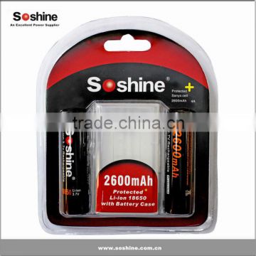 Soshine 18650 Li-ion 2600mAh 3.7V rechargeable Battery with protected 18650 battery 3.7v lithium ion rechargeable battery