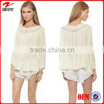Wholesale ladies tops latest design /long sleeve chiffon tops, wholesale clothing factories in china