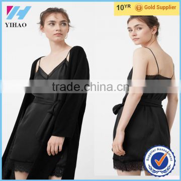 dongguan yihao 2016 china manufacturers hot-sale custom new suede lace trim silk satin dress styles girls dress