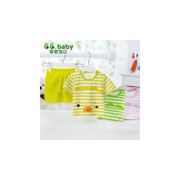 NEW Striped Summer Baby Sets 100%Cotton Babies Girl Boy Short Sleeve Baby T-shirt Shorts Suits Green Yellow Newborns Clothing Set