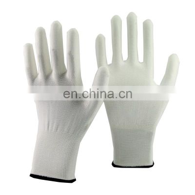 Custom logo EN388 White Nylon PU Dipped Polyurethane Palm Fit Coated Safety Hand Work Glove