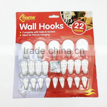 22pcs wall hook,plastic wall hanger hook,plastic adhesive wall hook