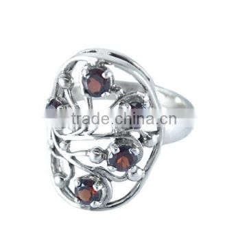 925 Sterling Silver Round Cut Garnet Gemstone Ring Jewelry