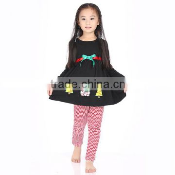 95%Cotton!black top red stripe pants christmas fashoin wholesale organic baby clothes