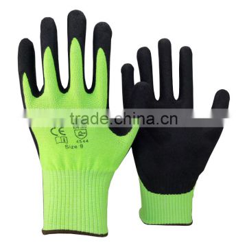 NMSAFETY 13g Hi-viz green nylon liner coated black latex glove from China
