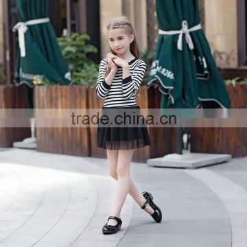 striped knitting t shirt and ruffle skirt dress for baby girl summer