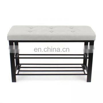 Customized modern and practical metal Fabric shoe stool Shelves Storage Bench With buttons for living room
