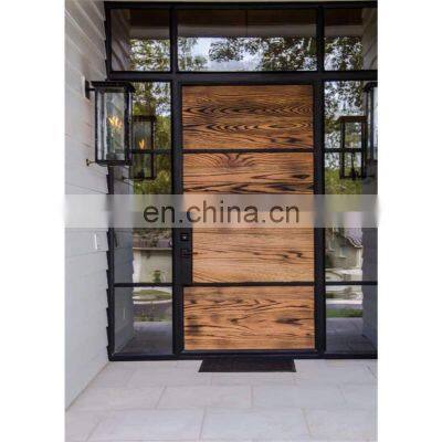 Custom size steel frame main entrance wooden pivot swing door with accessories