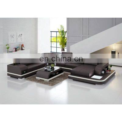 European Style Home Furniture Leather Solid Wood  Living Room 5 Seats Sofa Set