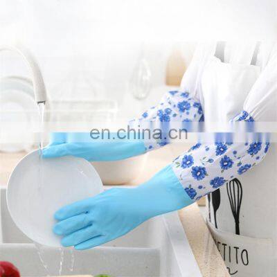 Manufacturer Custom Long Sleeve Household Kitchen Dishes Cleaning Gloves Waterproof Rubber Latex Dish Washing Gloves