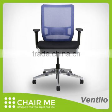Black Backrest, Blue Mesh, Black Seat Office Mesh Chair with Aluminum Adjustable Armrest and Aluminum Base