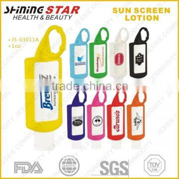 JS-03011A 2015 new design organic sunscreen lotion 30ml with silicon holder