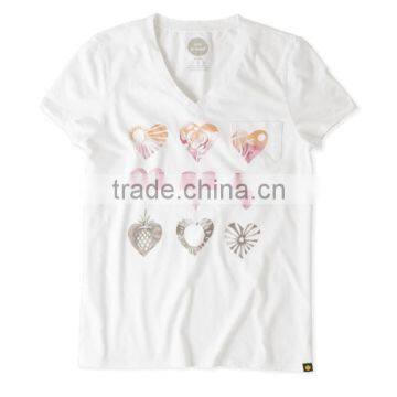 Custom Women's Watercolor Heart Images Pocket Sleep Vee T-Shirt