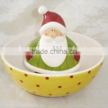 ceramic salad bowl for Xmas, 3D santa bowl