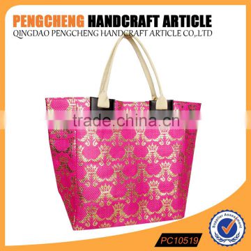 Fashion beautiful paper straw and polyester material tote bag ladies handbag manufacturers