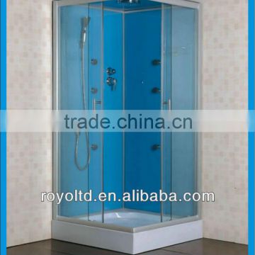 Bathroom square shower cabin with blue backwall Y535