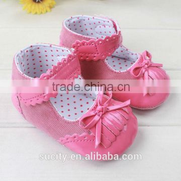 italian soft sole baby leather flat shoes with bowknot and hook and loop